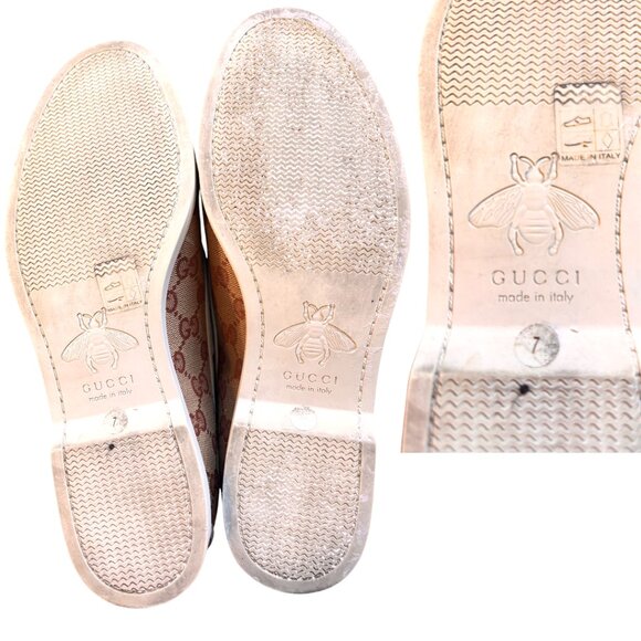 AUTHENTIC GUCCI LOGO CANVAS GG PRINT SLIP ON LOAFER BOAT SHOES SIZE 7.5-8 EUC